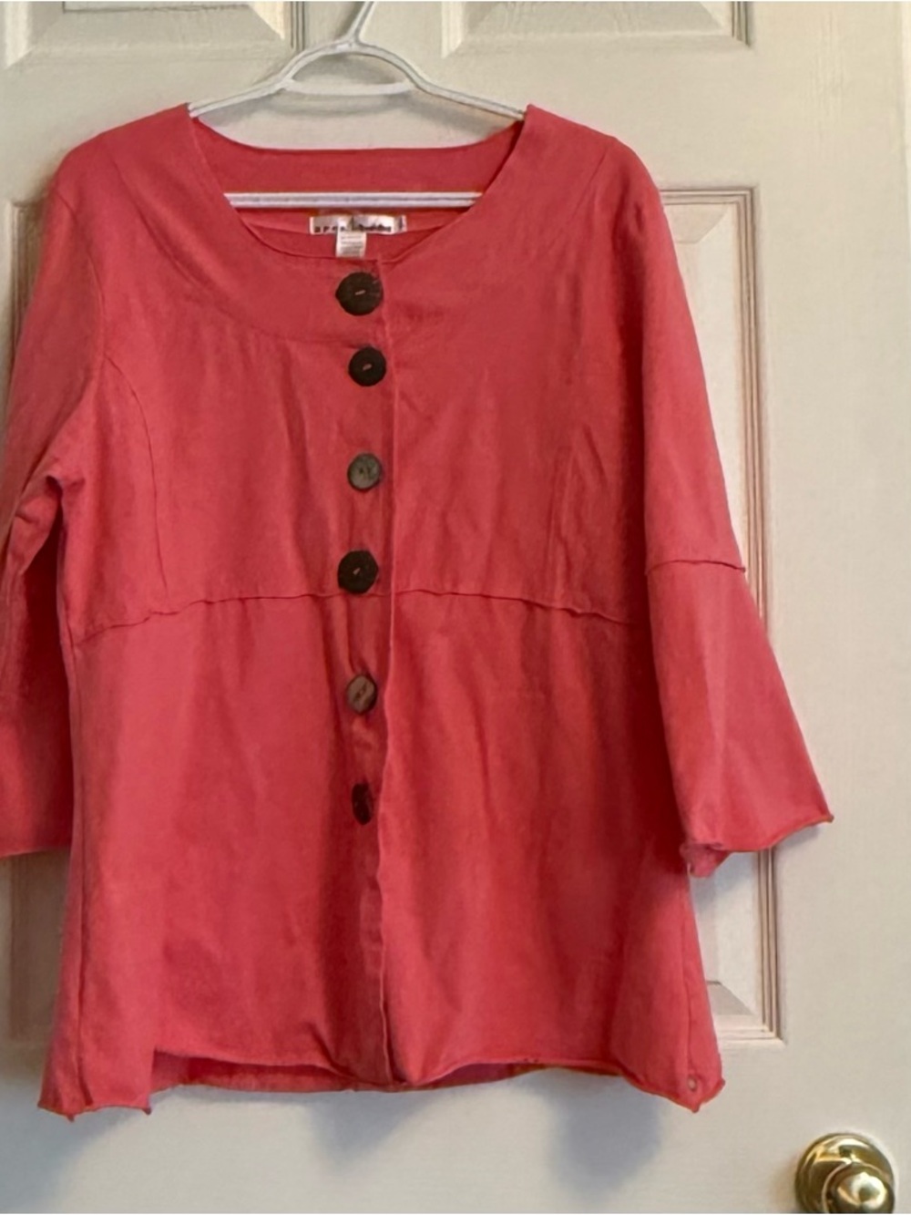 Neon Buddha- Cotton Shirt Too Coral Button-Front Sweatshirt Size Large - Picture 2 of 5